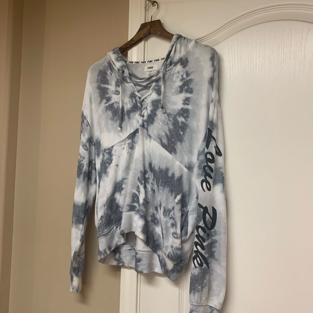 PINK Victoria's Secret Gray tie dye Lace-Up Top